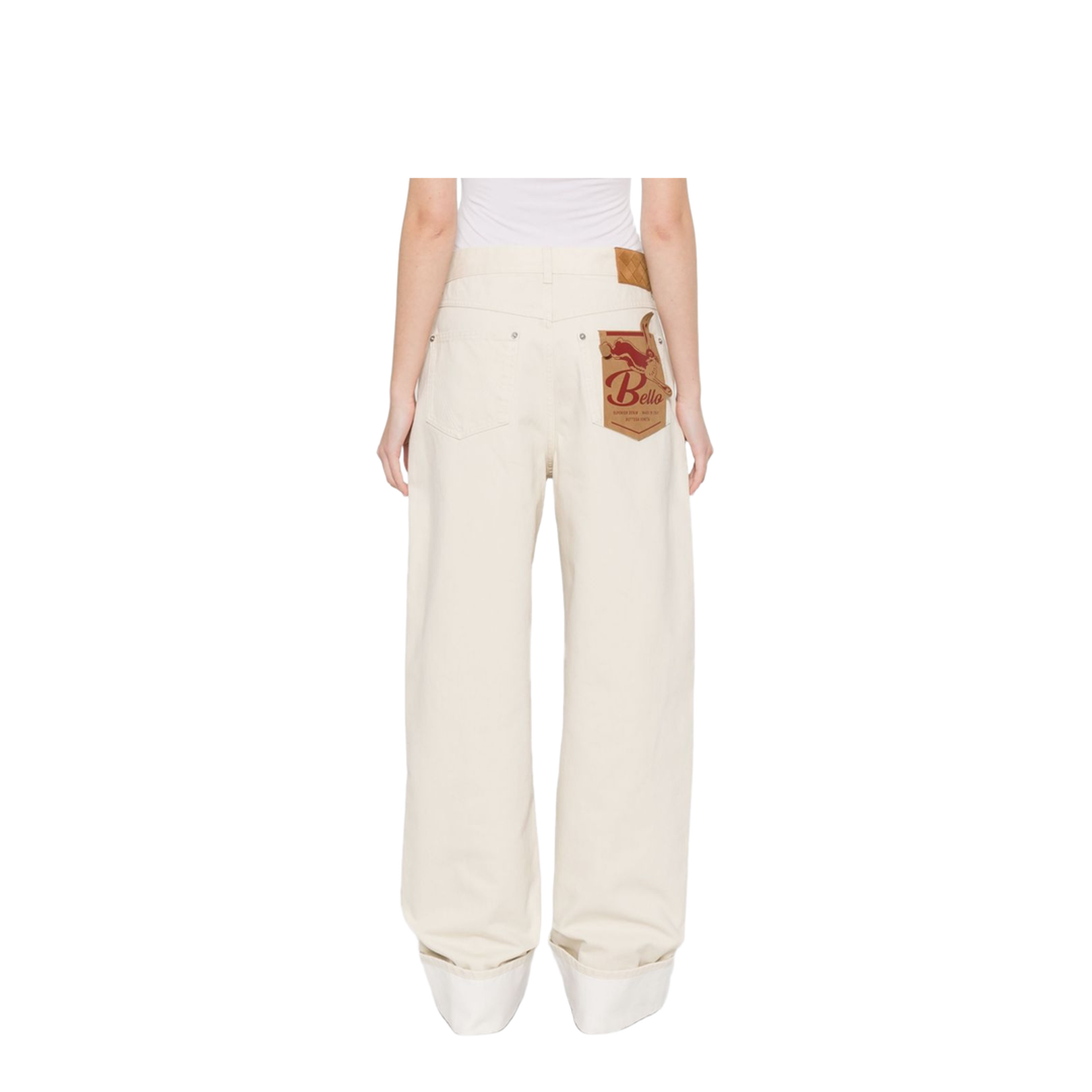 Colored Turned Up Jeans in Pale Meringue