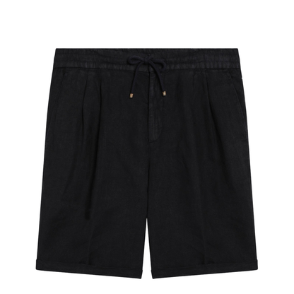 Navy Blue Linen Drawstring Bermuda Shorts