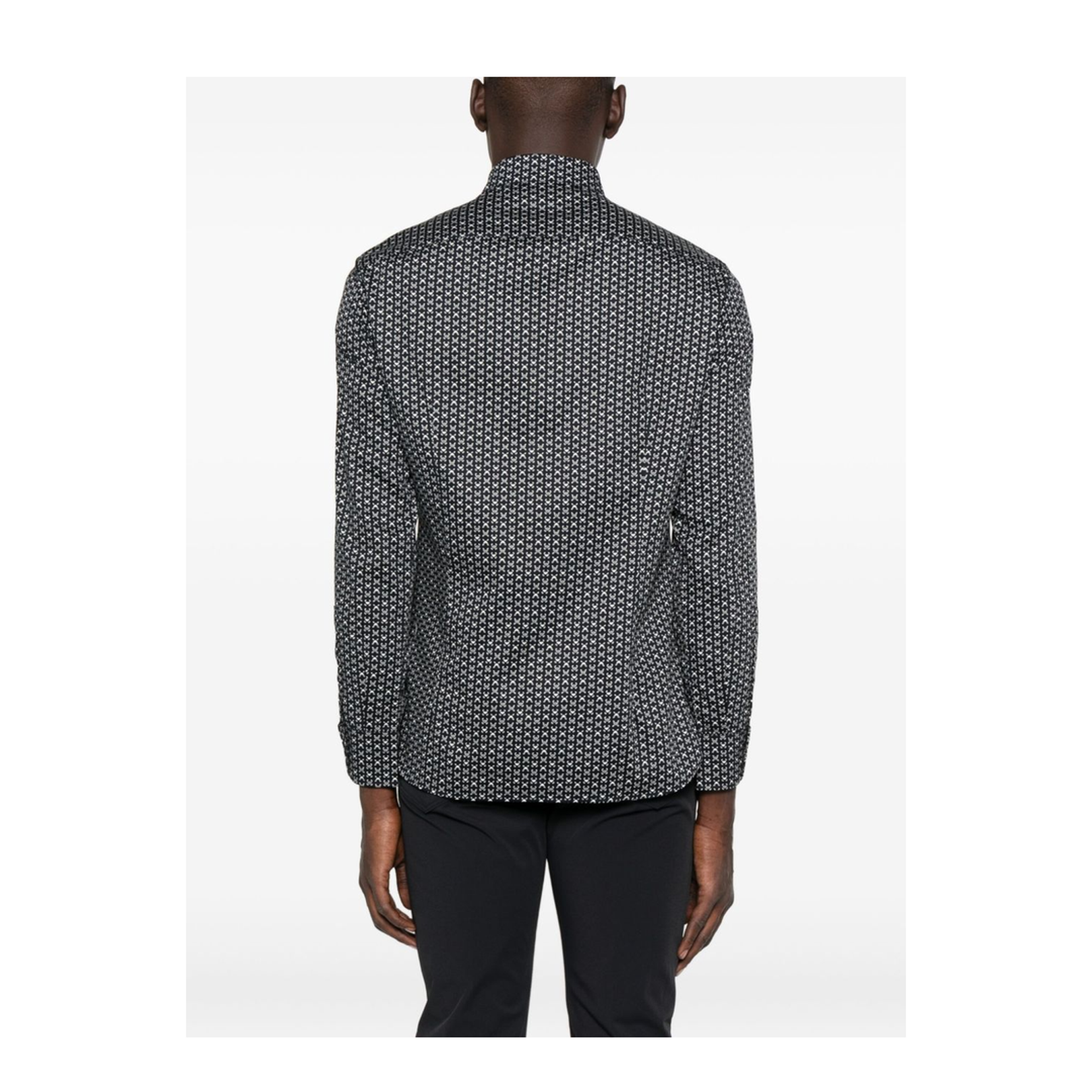 Navy Blue Geometric Print Long Sleeve Button Fastening Collared Shirt