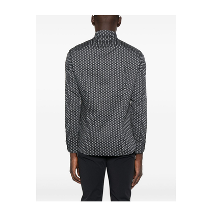 Navy Blue Geometric Print Long Sleeve Button Fastening Collared Shirt