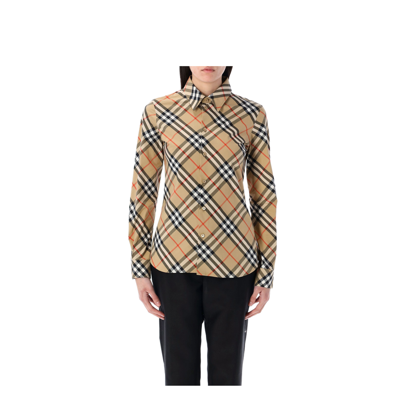 Check Cotton Shirt In Beige