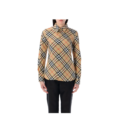 Check Cotton Shirt In Beige
