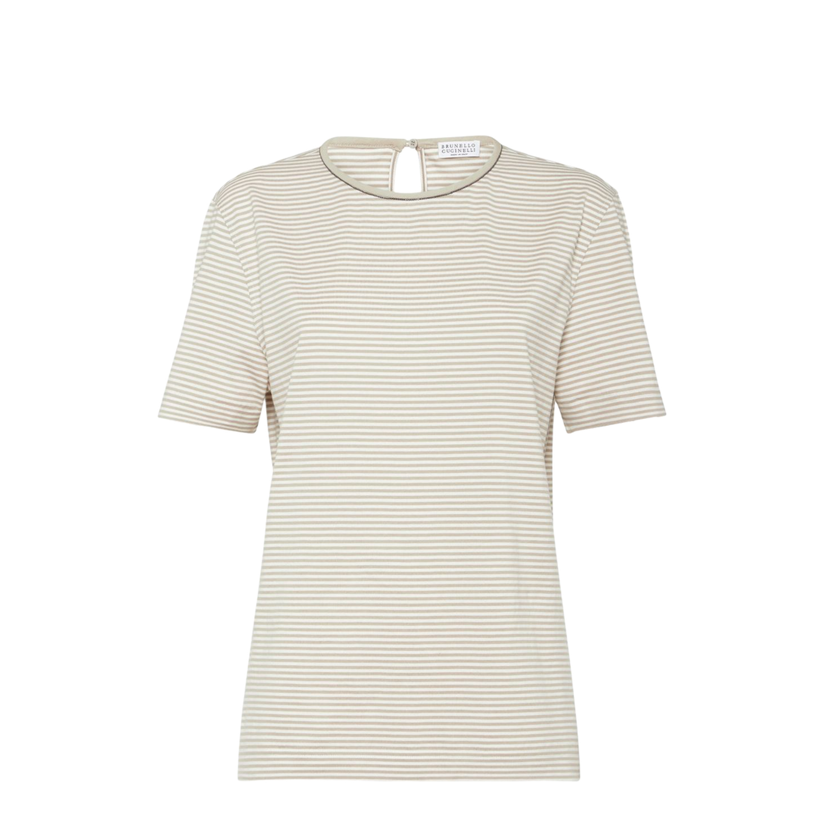 Striped Cotton Jersey T-Shirt with Shiny Neck Detail