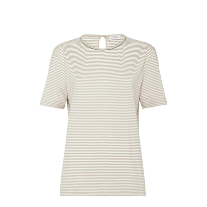 Striped Cotton Jersey T-Shirt with Shiny Neck Detail