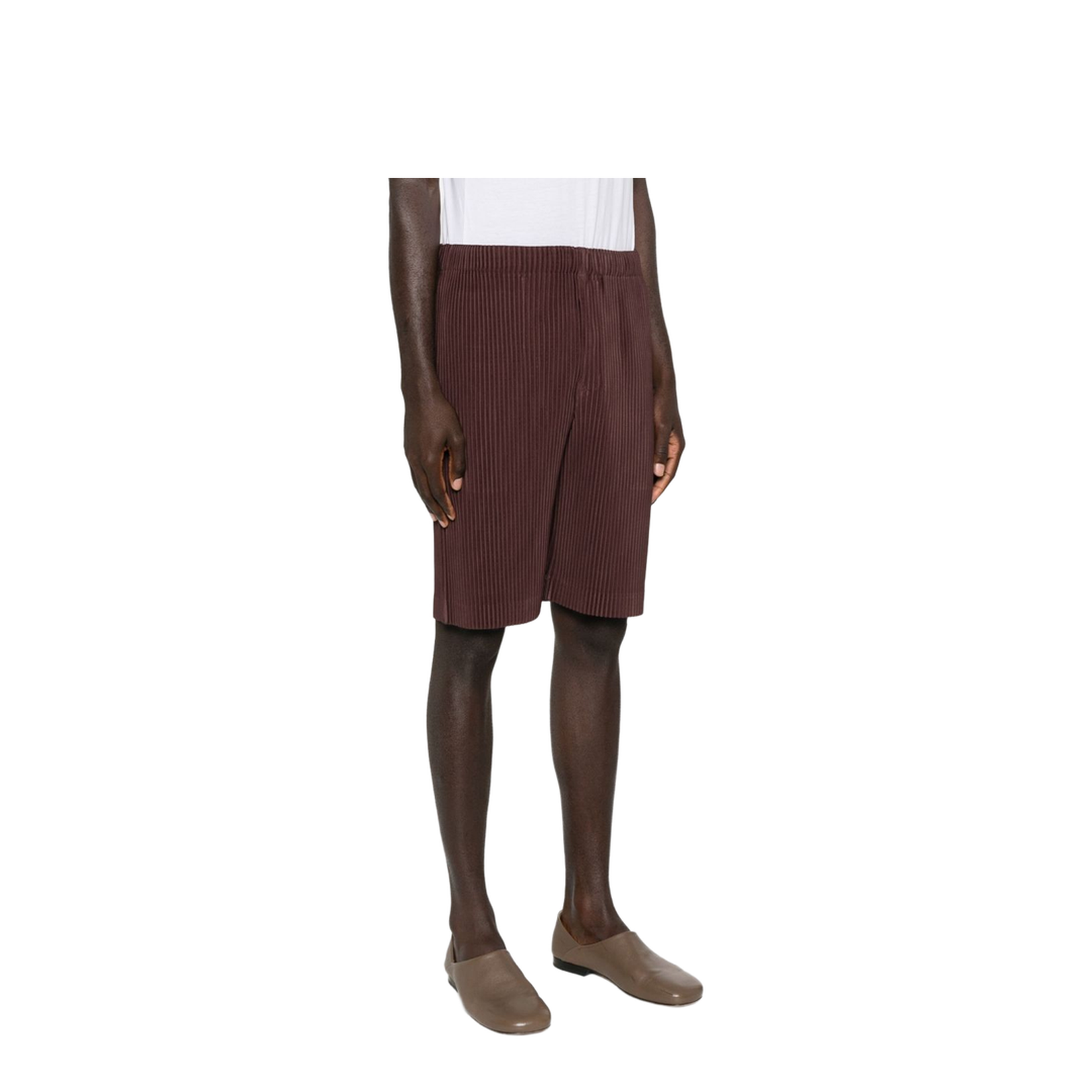 Brown Pleated Design Straight Hem Elasticated Waistband