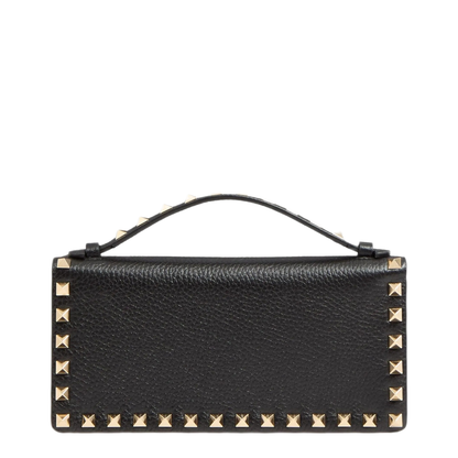 Black Rockstud Leather Wallet With Chain
