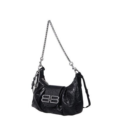 Black Leather Small Pamela Shoulder Bag