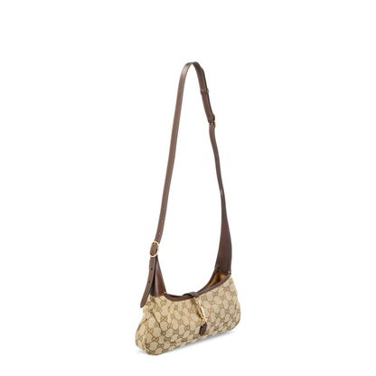 Jackie Slim Medium GG Canvas Shoulder Bag - Sand and Dark Brown