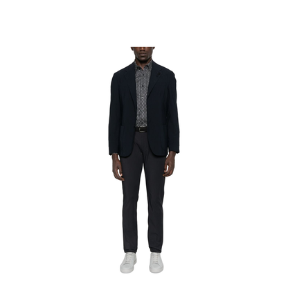 Navy Blue Geometric Print Long Sleeve Button Fastening Collared Shirt
