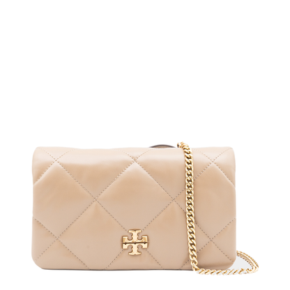 Kira Diamond Quilt Clover Medium Leather Chain Wallet - Light Stone