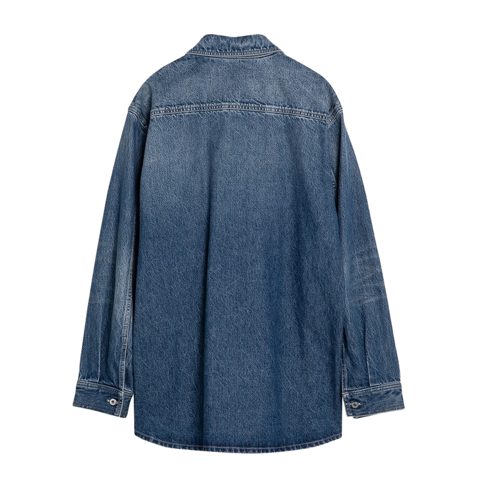 Washed-Out Blue Denim Shirt With V Detail