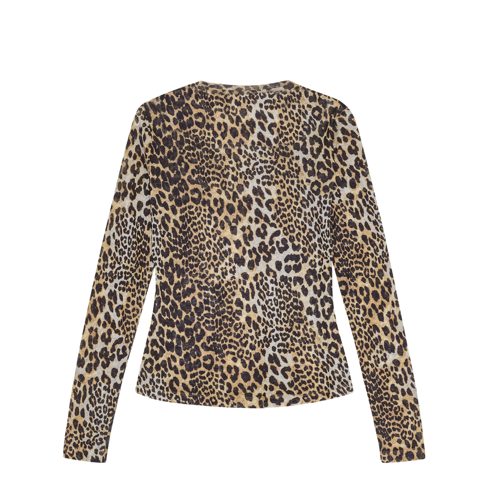 Brown Top with All-Over Leopard Motif in Tech Fabric