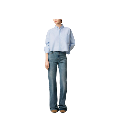 Blue Cotton Cropped Oversized Shirt
