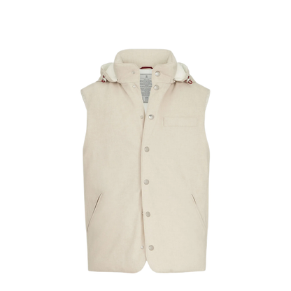 MAYFEYR - Brunello Cucinelli - Bonded Wool Flannel Down Vest With Detachable Hood - MM4701775CID