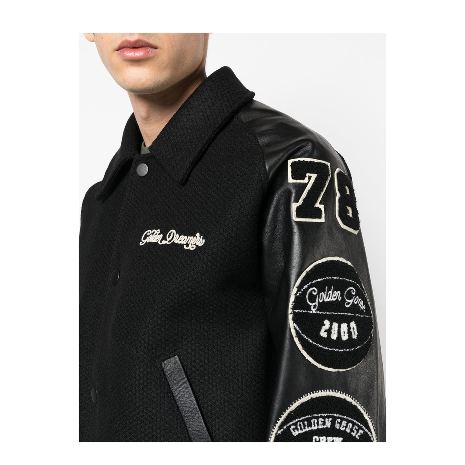 Black Wool Bomber Jacket with Patch