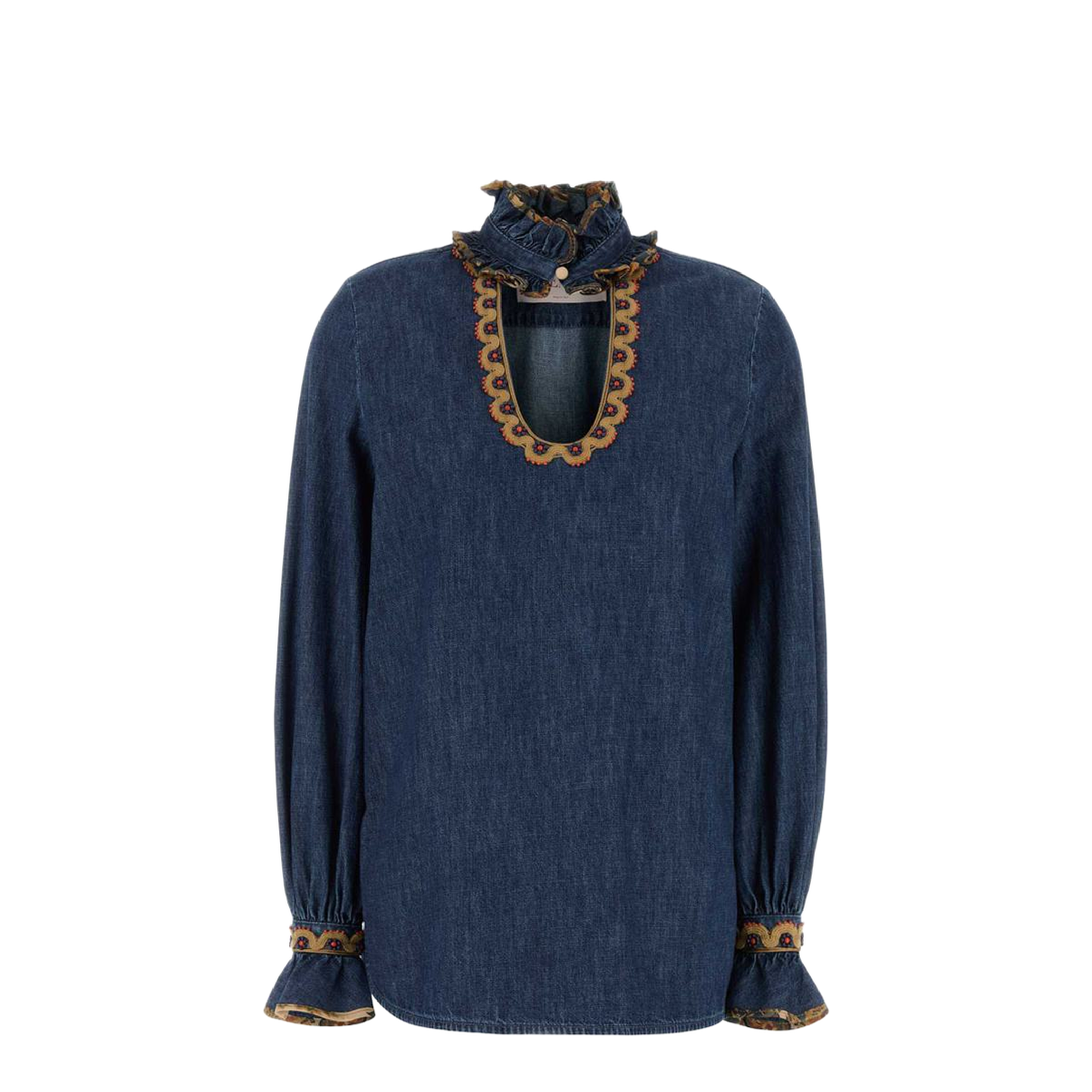 Chambray Denim Embroidered Top