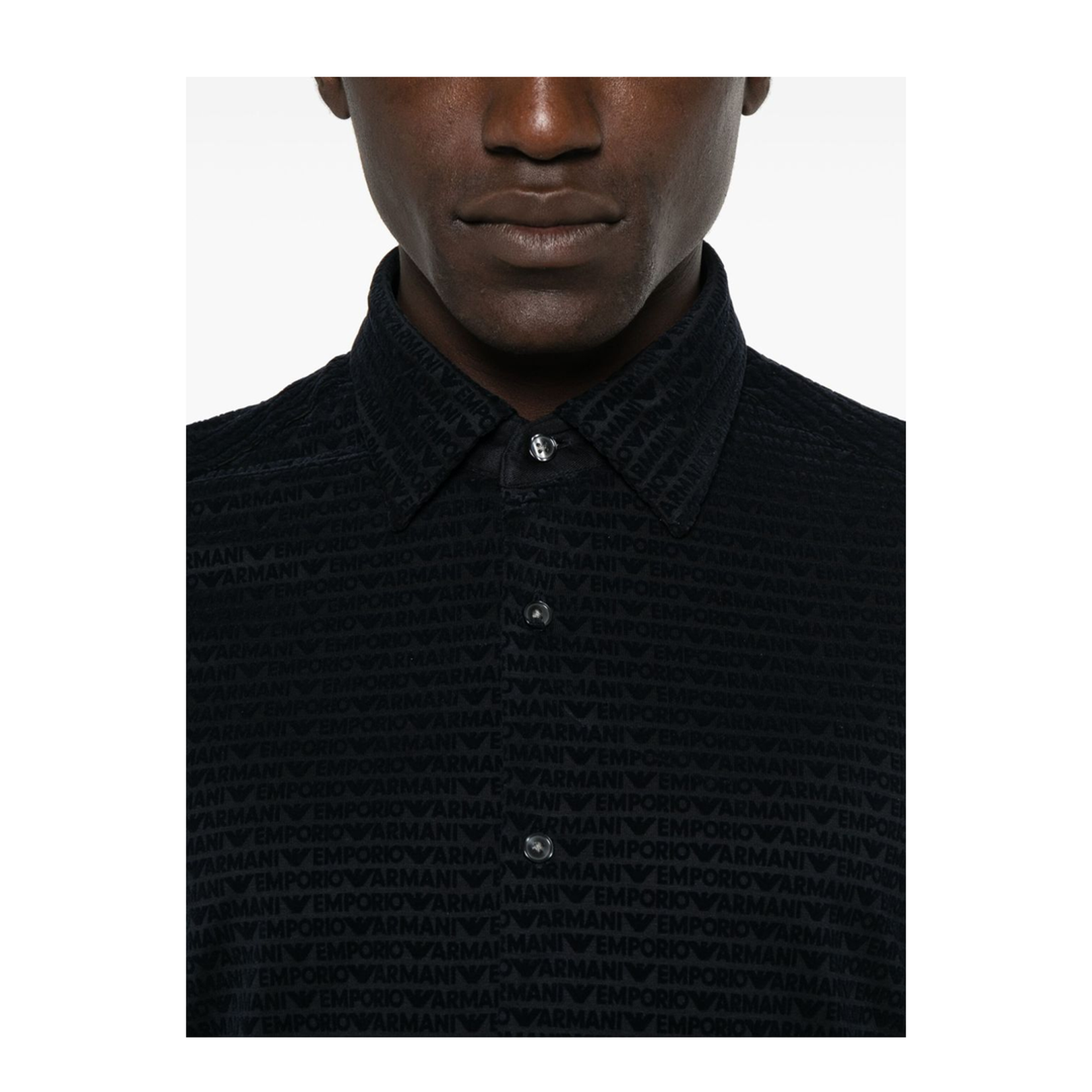 Lyocell Blend Jersey Shirt with All-Over Flocked Logo