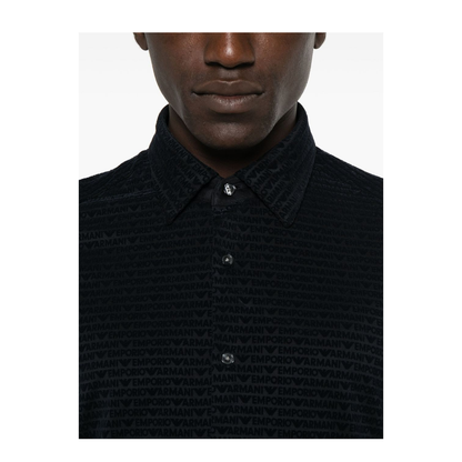 Lyocell Blend Jersey Shirt with All-Over Flocked Logo