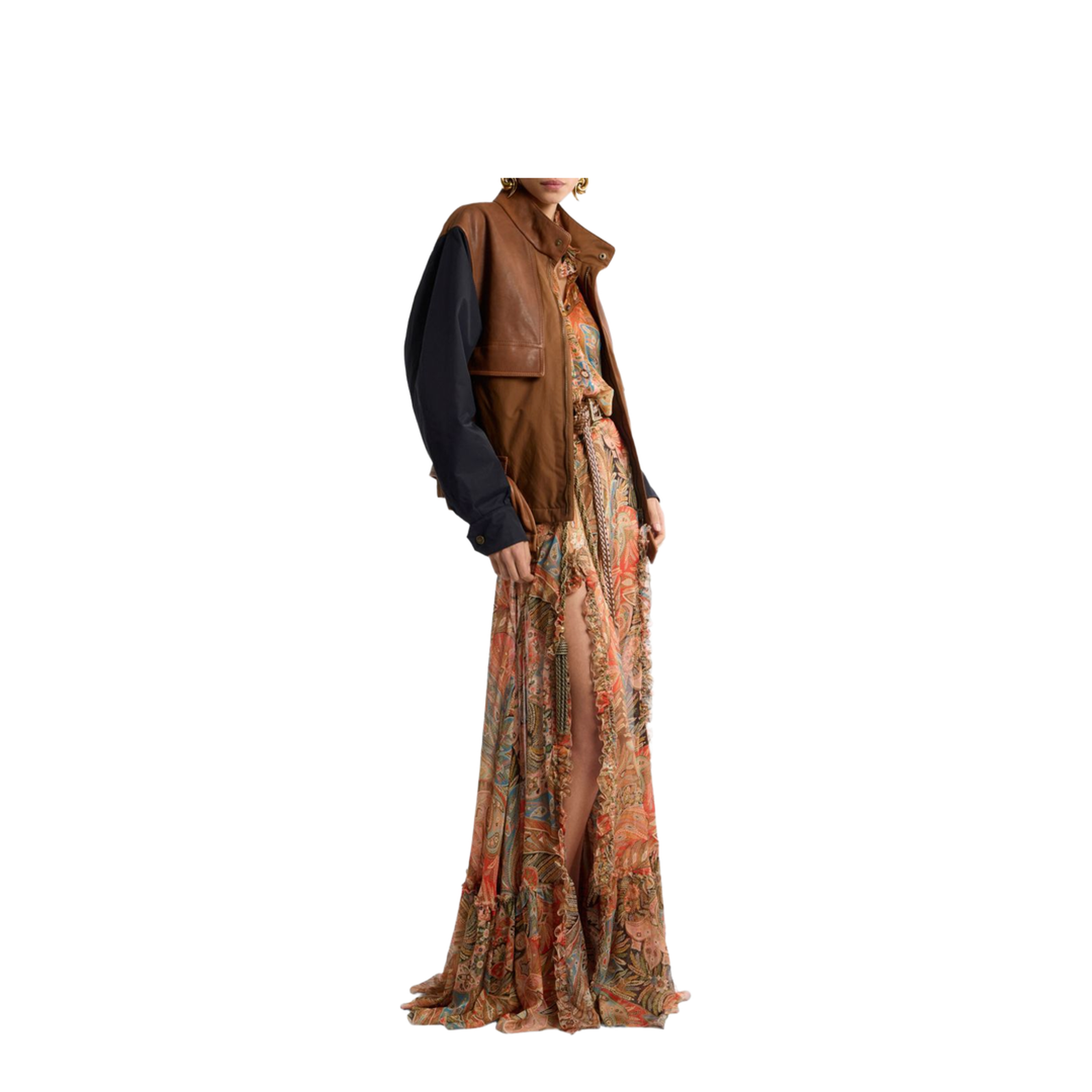 Silk Shirt with Ruffles and Paisley Motif