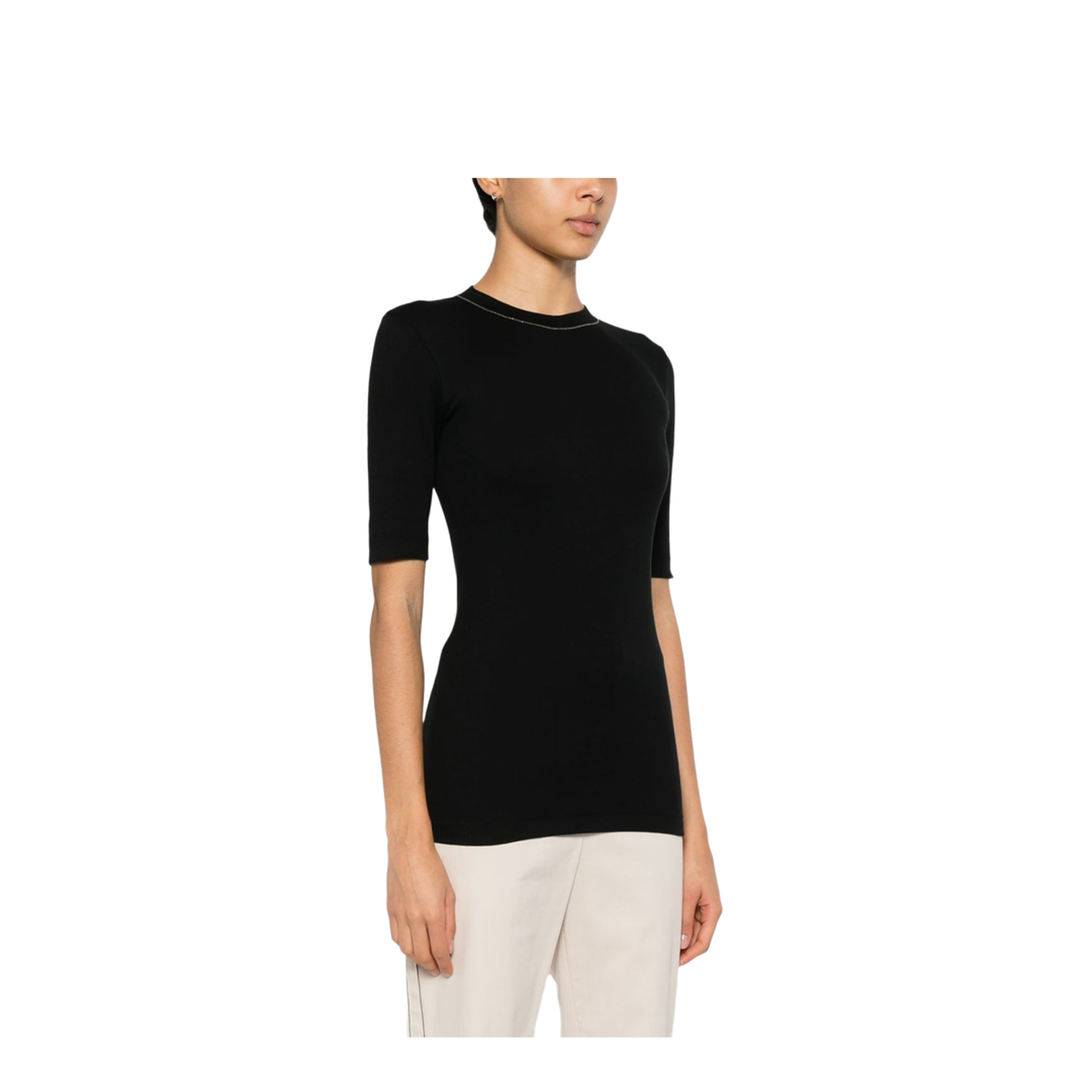 Black Cotton Blend T-shirt with Monili Detail