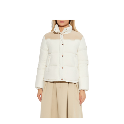 White Angelys Suede-Trimmed Short Down Jacket