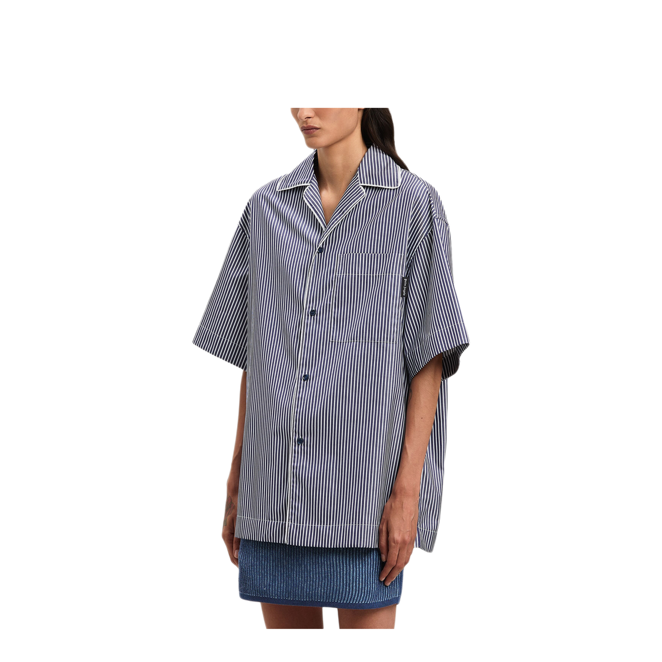 MAYFEYR - Palm Angels - Curved Logo-Print Striped Shirt - PWGG005S25FAB0014603