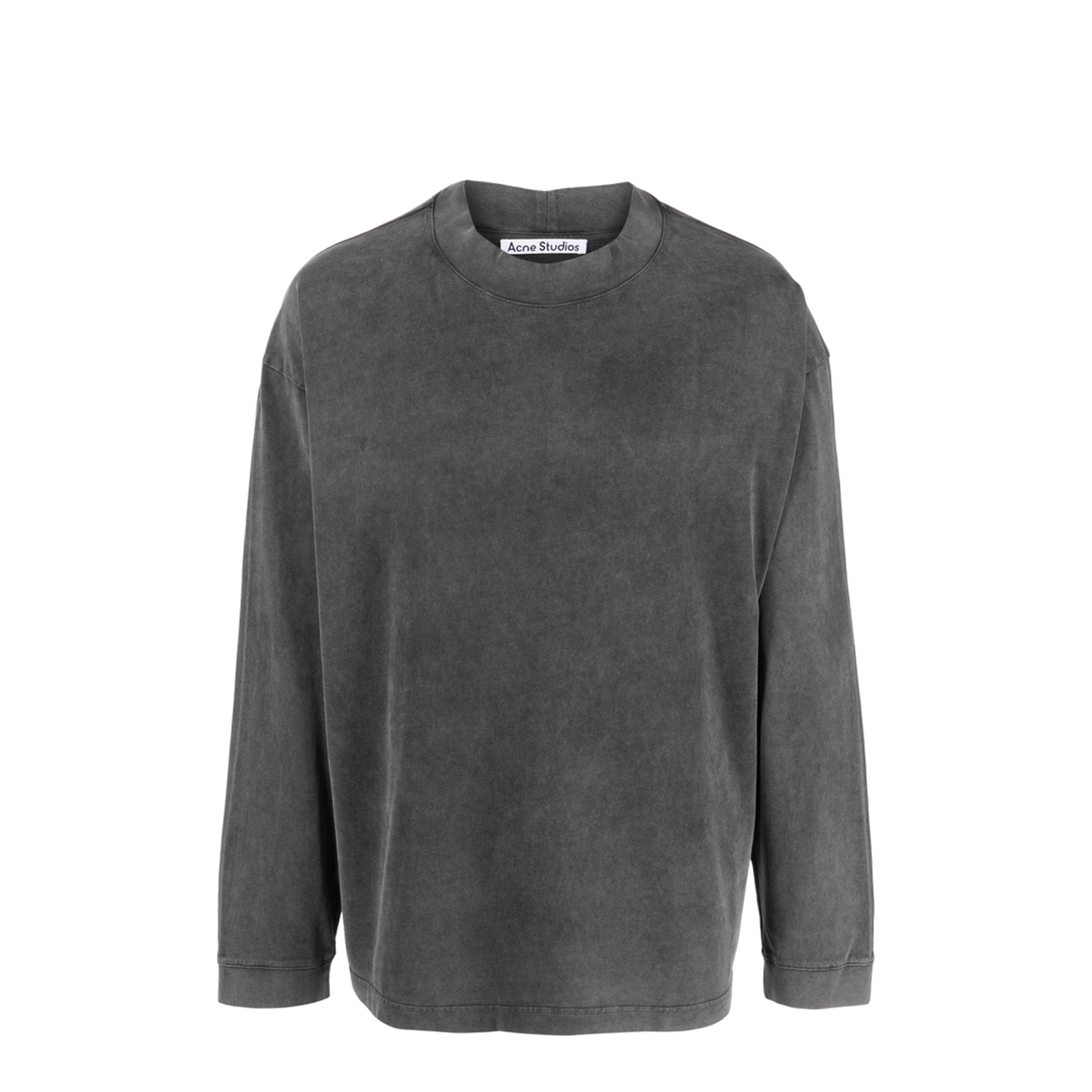 Black Cotton Faded Effect Logo Patch Crew Neck Long Sleeve Top