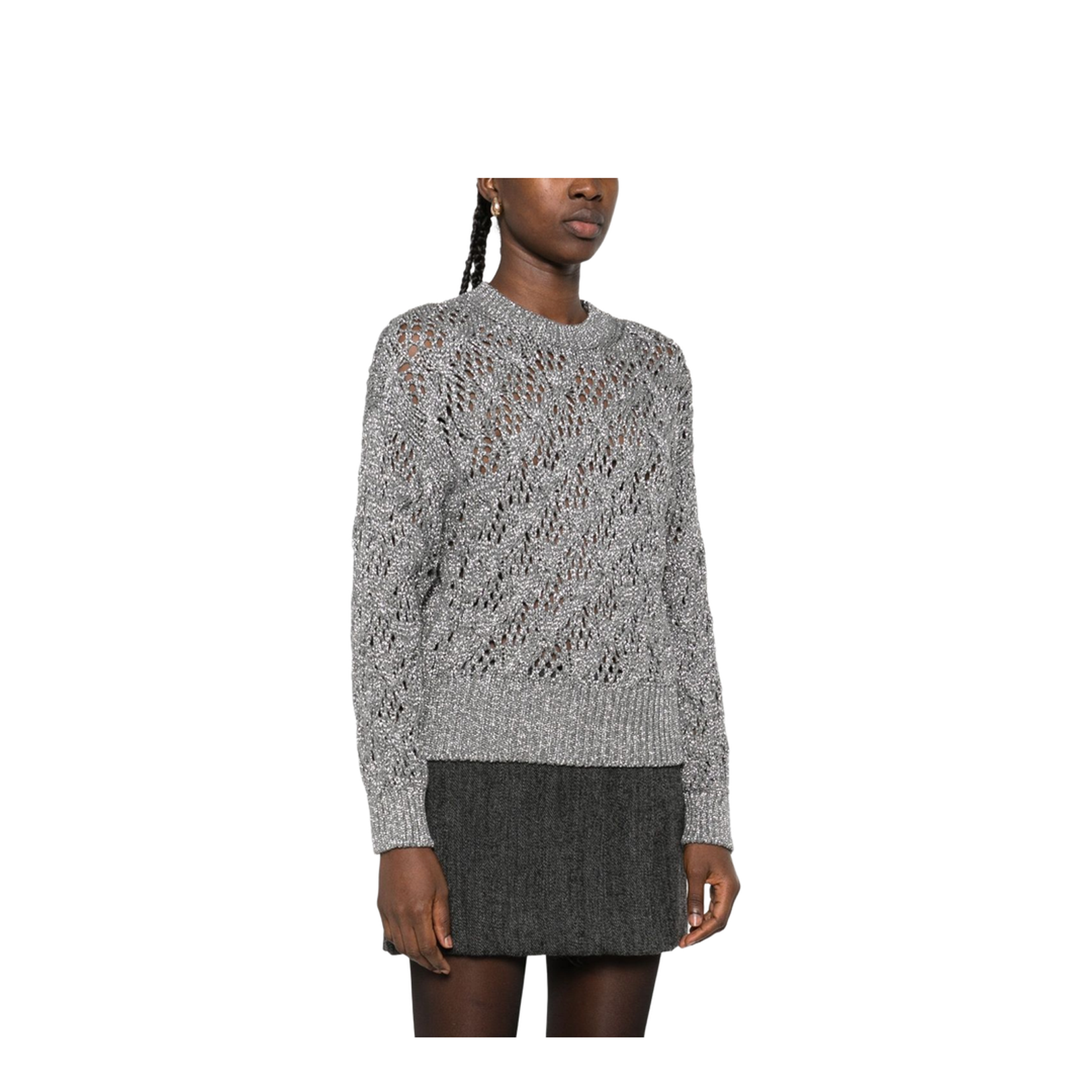 Open-Knit Crewneck Jumper in Grey