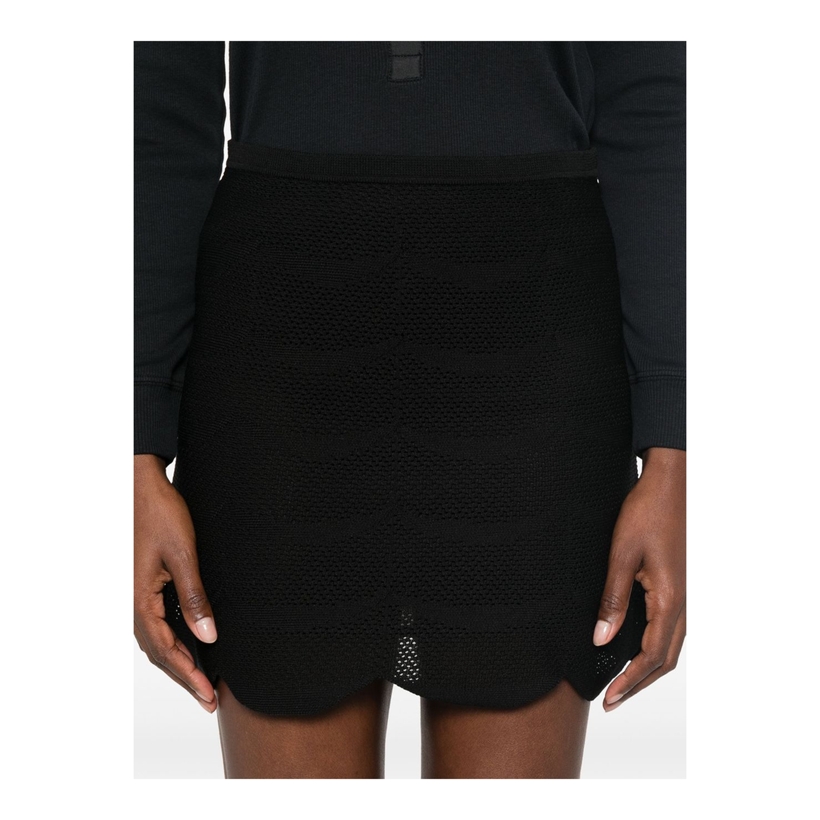 Black Skirt with Scallop Hem