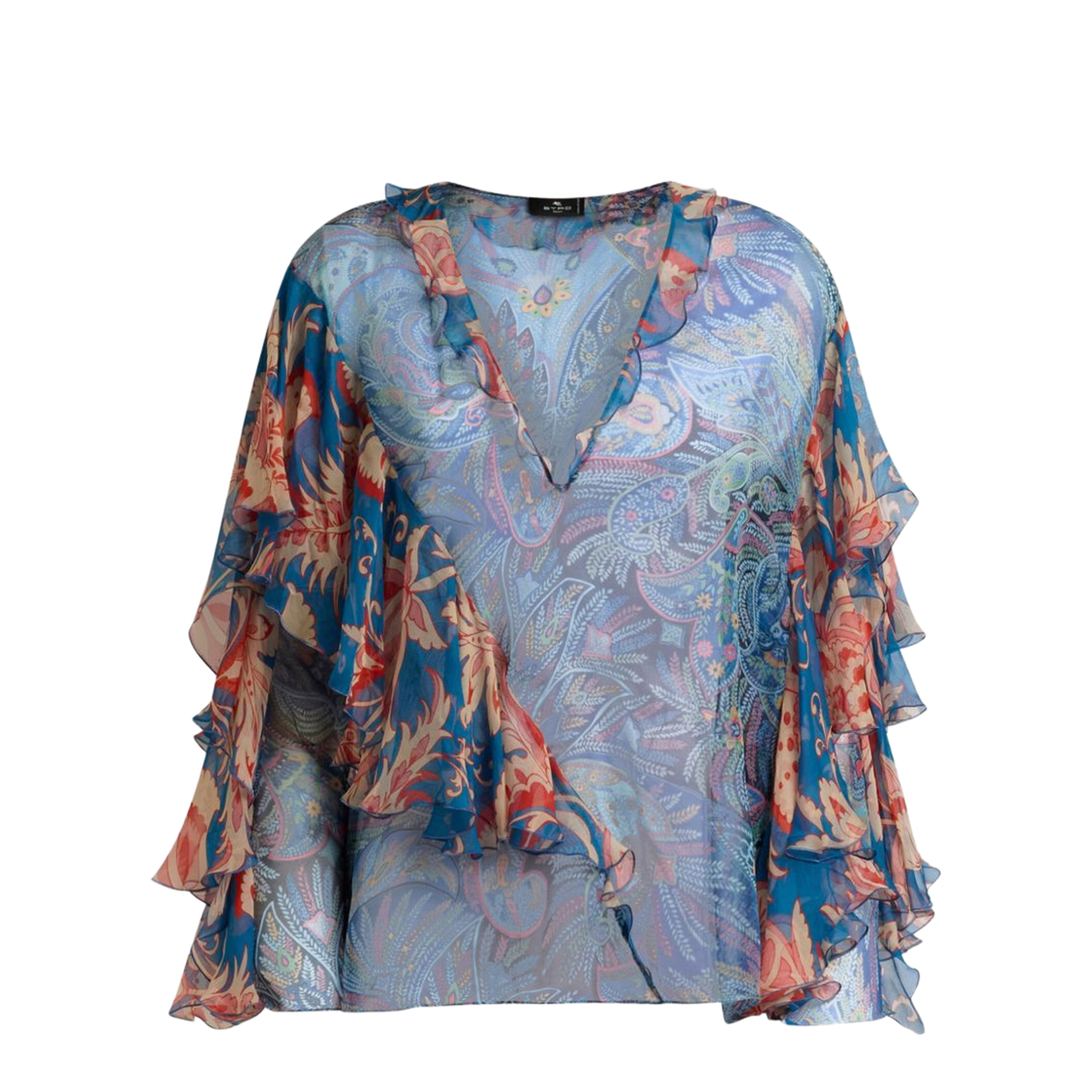 Floral Print Ruffles Chiffon Blouse