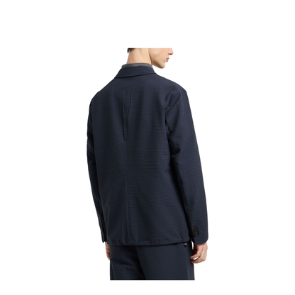 Navy Blue Textured Weave Two Button Jacket