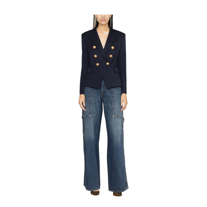 Fitted Double-Breasted Blazer Blue