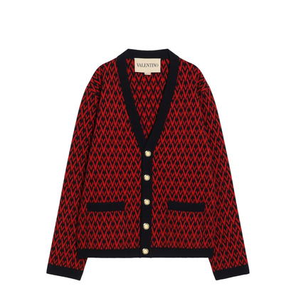 Jacquard Patterned Cardigan Toute La V Red/Navy