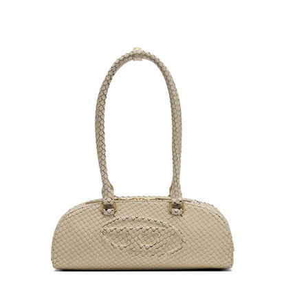 1DR Dome Elongated Snake-Effect Leather Shoulder Bag - Beige