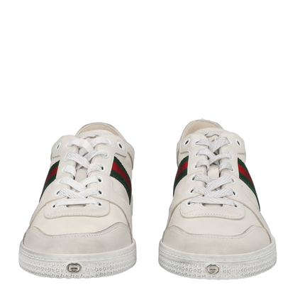 Stretch Low-Top Trainer in White Leather
