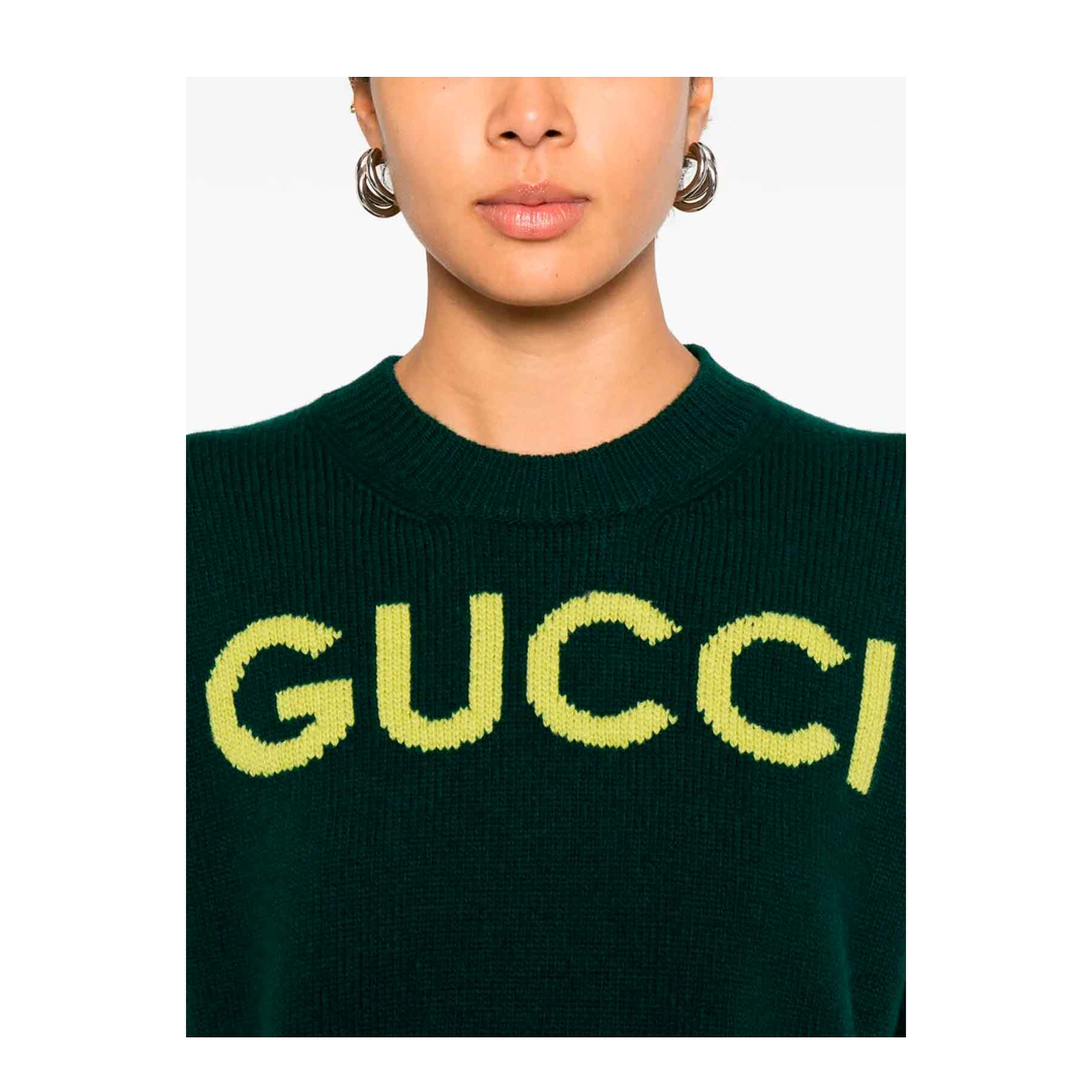 Soft Wool Top with Intarsia in Dark Green