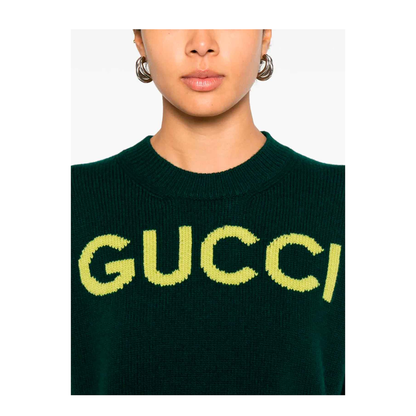 Soft Wool Top with Intarsia in Dark Green