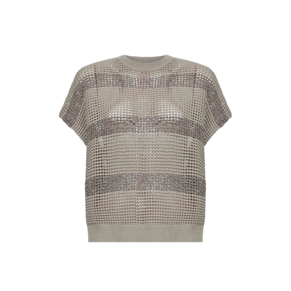 Striped Cotton Knitted Sweater - Beige