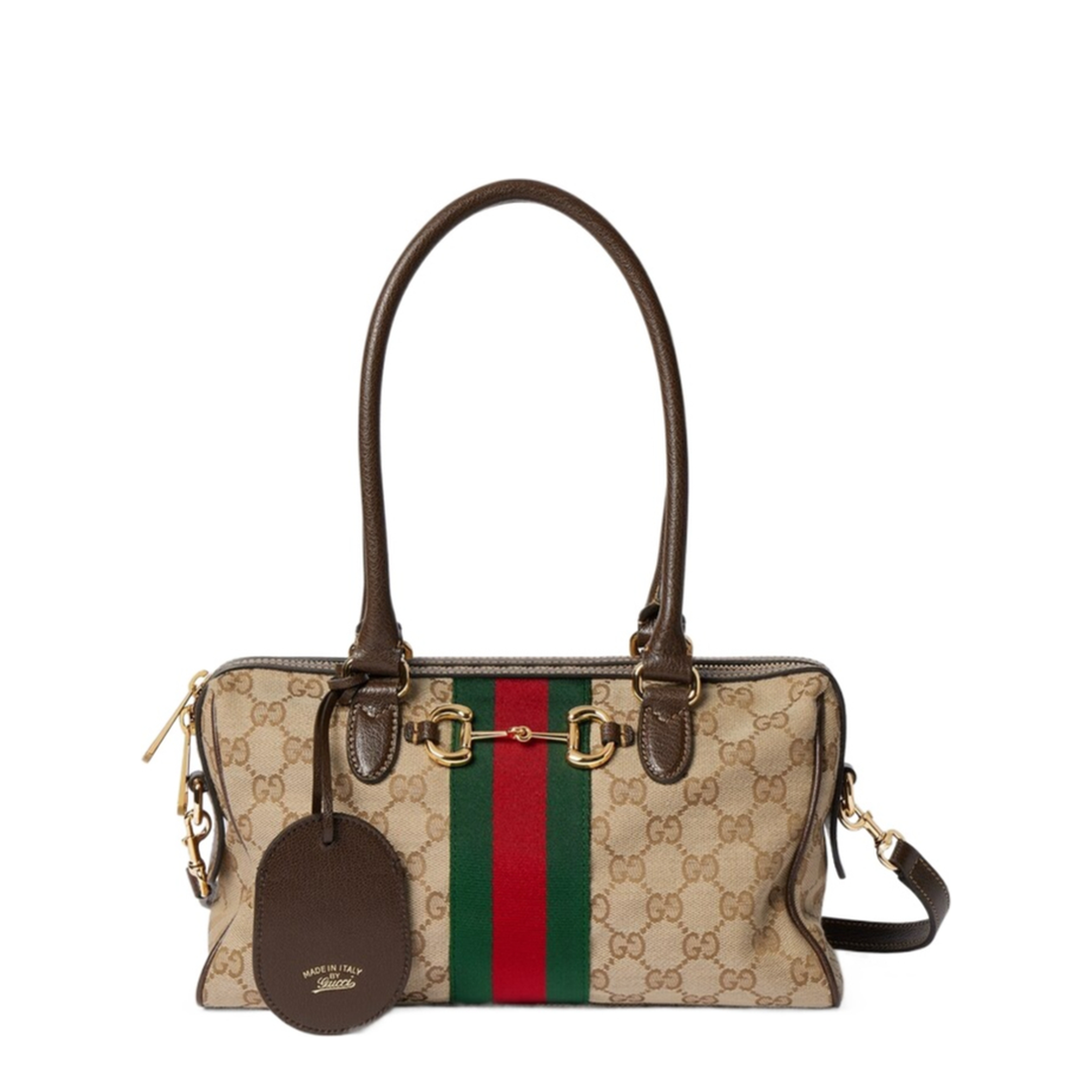 Borsetto Medium Boston Bag in Sand and Brown Canvas