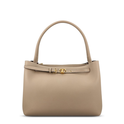 T Timeless Small Calf Leather Tote Bag - Beige Taupe