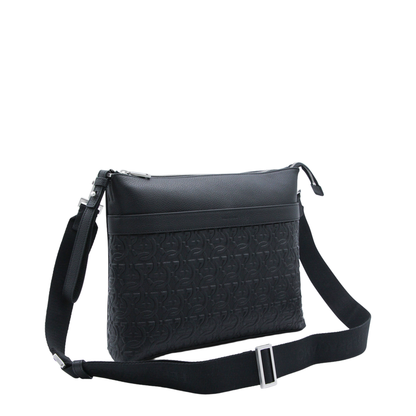 Gancini Messenger Bag In Embossed Leather - Black
