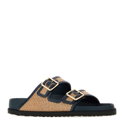 MAYFEYR - Birkenstock 1774 - Arizona Framed Raffia Slippers - 1032438RAFFIANAVY