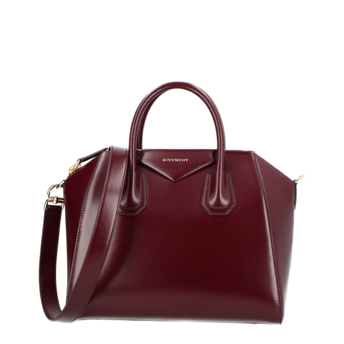 Antigona Small Calfskin Box Leather Top Handle Bag - Burgundy