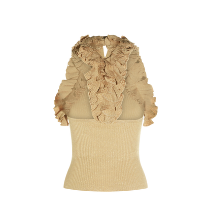 Luna Metallic Ruffle Tank Top Beige