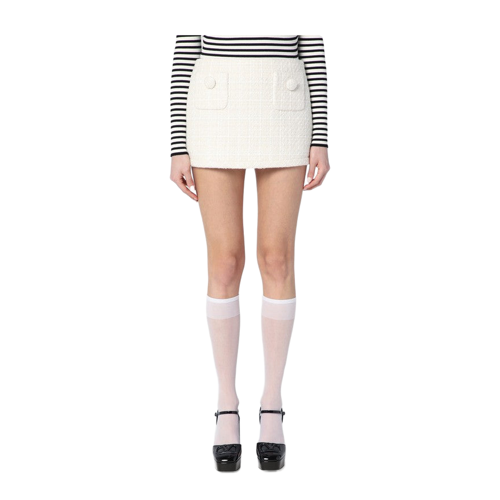 Ivory Textured Tweed Mini Skirt