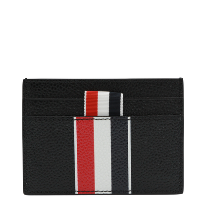 MAYFEYR - Thom Browne - Double Sided Card Holder With Rwb Stripe In Pebble Grain Leather - UAW090A00198001