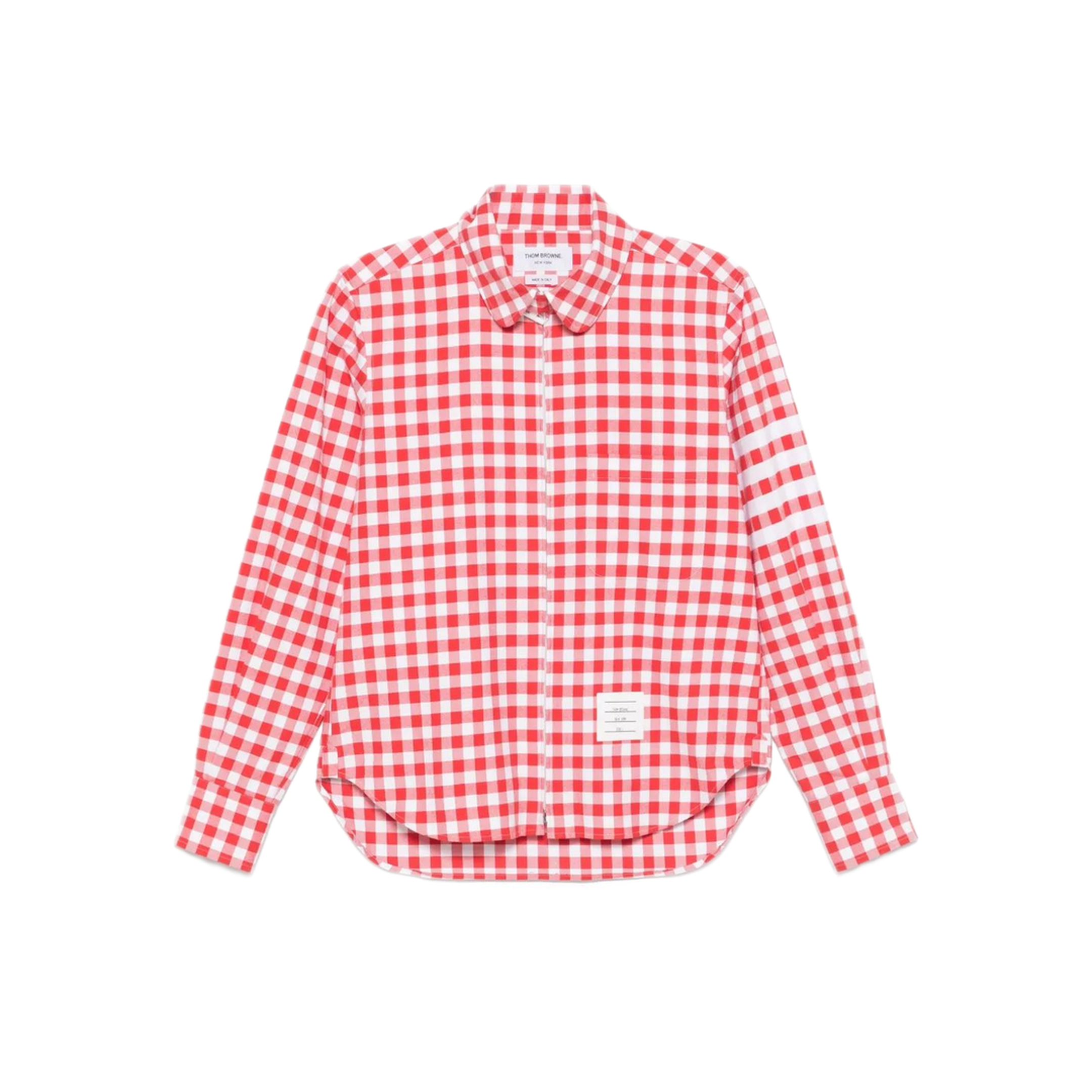 MAYFEYR - Thom Browne - Rc Round Hem Zip Up Shirt With T Bar Puller In 4 Bar Gingham Check Flannel - MWL416AF0945600