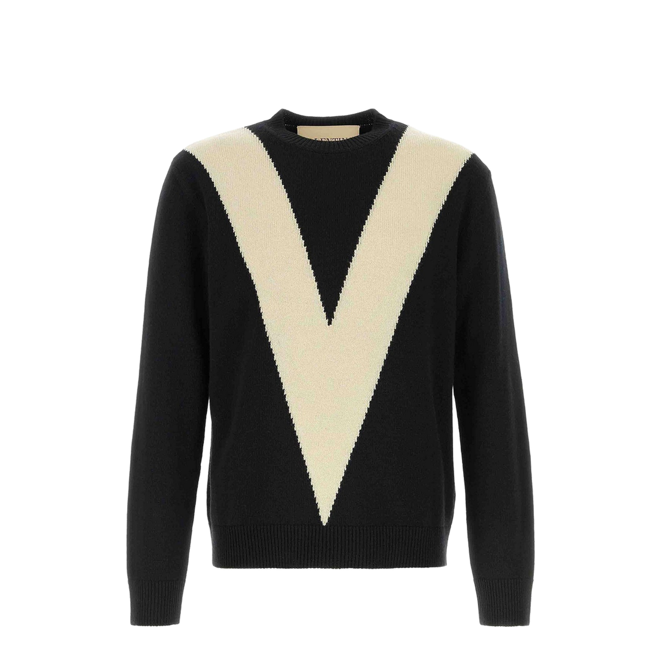 Black Wool Jumper Inlaid V