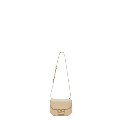 Beige Shoulder Bag with Metal Gancini Detail