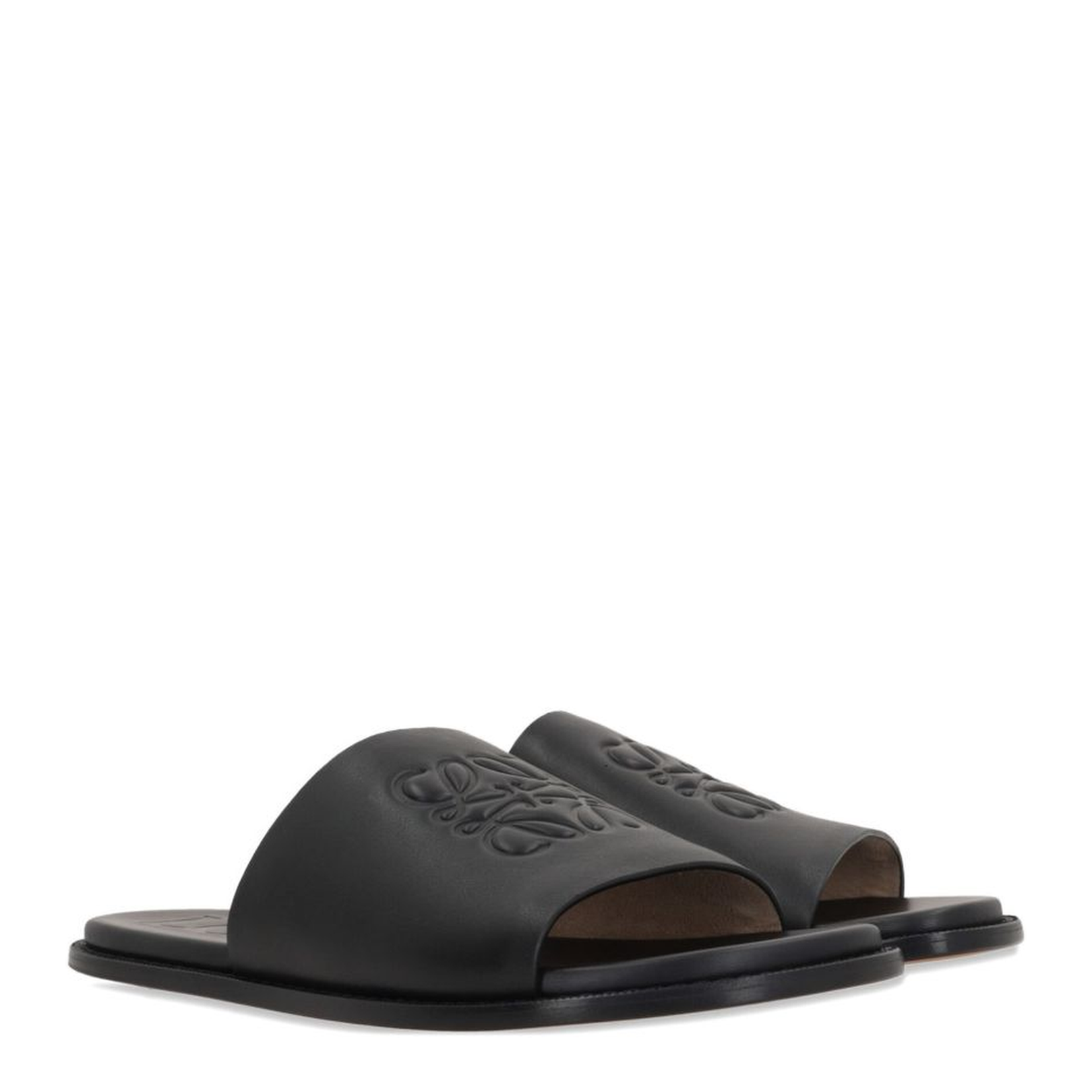 Flex Anagram Slide in Soft Calfskin Black